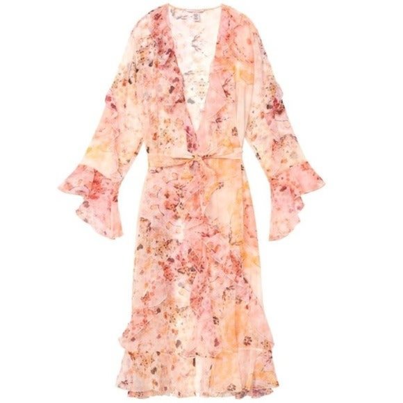 Victoria Secret Ruffle Floral Long Robe Duster M/L - Picture 2 of 8